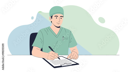 Doctor writing on clipboard, medical professional, healthcare concept