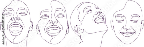 Illustrations of human facial expressions depicting different mouth and jaw positions