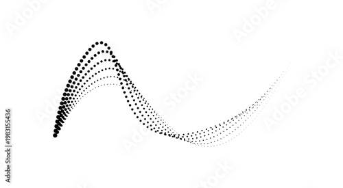 Dotted halftone wavy png vector fluid abstract scene on white background. Liquid dots generate gradient wave curve shape in motion. Elegant modern minimal design.