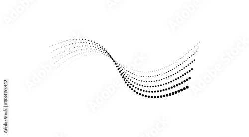 Liquid gradient dots create a wave curve shape in dotted halftone waves png vector. Smooth line flow is visible on white background. Modern abstract digital composition.