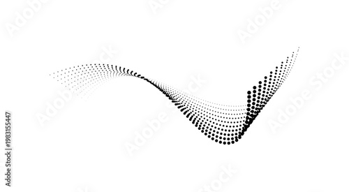 Minimal dotted halftone waves png vector design on white background. Waves made of liquid gradient dots create curve shape flow. Clean abstract tech aesthetic line.