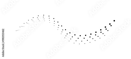 Minimal dotted halftone waves png vector design on white background. Waves made of liquid gradient dots create curve shape flow. Clean abstract tech aesthetic line.