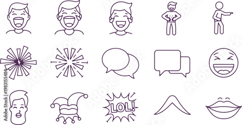 Collection of expressive icons depicting laughter, communication, and reactions