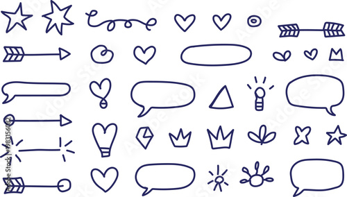 This delightful collection presents a charming assortment of hand-drawn doodle elements, meticulously crafted to infuse a whimsical and personalized touch into any creative project or design endeavou.