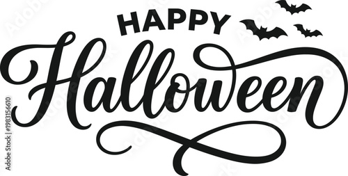 Happy Halloween Greeting Flying Bats Typography Design .
