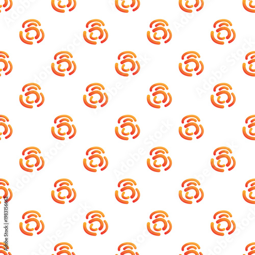 Repeating abstract graphic showing stylized orange and red curved shapes on white