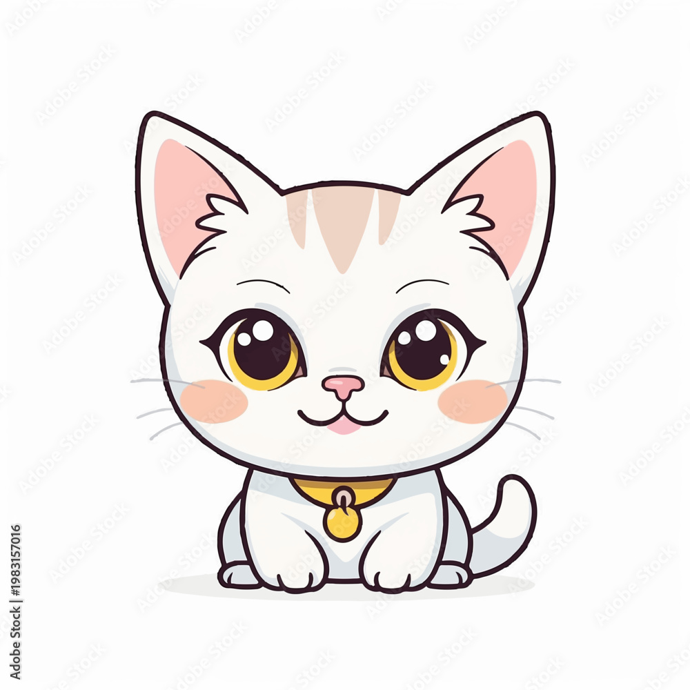 Fototapeta premium Cute cat character kawaii cartoon kitten adorable pet illustration