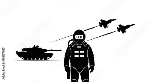 Astronaut Soldier with Tank and Fighter Jets - Futuristic Warfare Concept