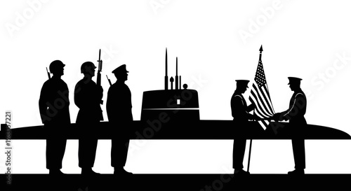 Military Ceremony: Submarine Crew Honors Flag with Honor Guard