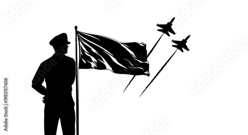 Military Salute: Soldier, Flag, and Fighter Jets Flyover