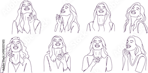 Illustrations of different vocal techniques and hand placements for singing