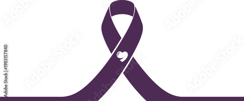 Purple ribbon with heart symbol representing awareness and compassion for pancreatic cancer