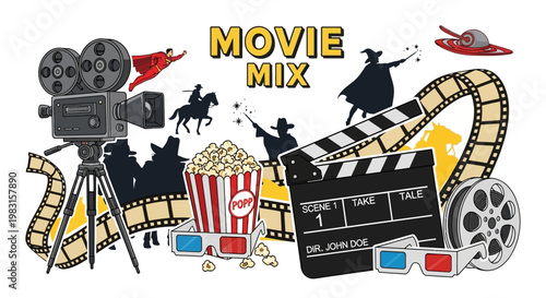 Cinematography elements create a balanced layout for movie production.