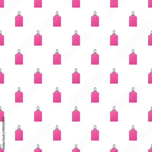 Pink price tags forming a repeating seamless pattern on a white background
