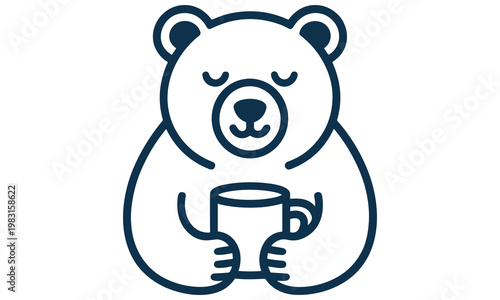 A cute bear enjoys a moment with a cup of coffee or tea in hand happily.