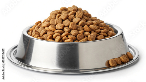 Dog food in stainless steel bowl