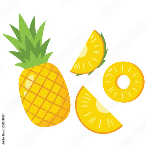 Cartoon Pineapple Fruit with Slices and Ring Illustration
