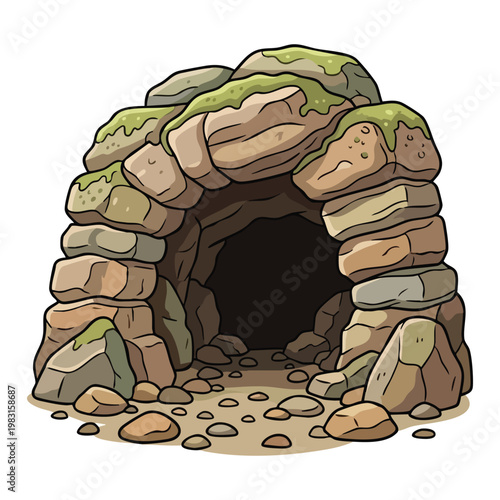 Cartoon Cave Entrance Illustration
