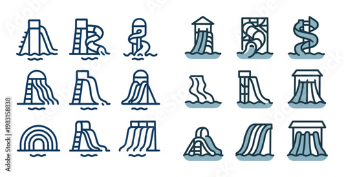 Water slides depicted in icon set grid