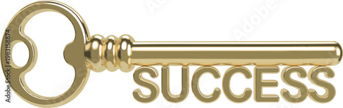 Clean modern vector style illustration of ornate golden key featuring engraved SUCCESS text representing motivation growth and accomplishment symbolism