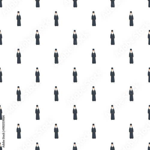 Repeating pattern of an orthodox priest in black cassock and hat