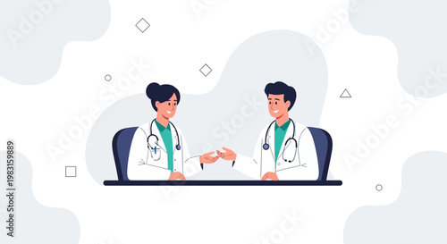 Doctors Sharing Medicine, Medical Consultation, Healthcare Teamwork, Clinic Scene