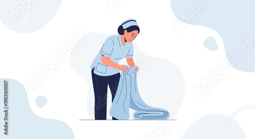Housekeeper Folding Towel, Hotel Service, Cleanliness, Uniform, Hospitality Industry