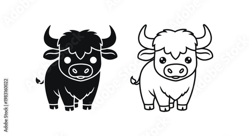 Cute Black and White Bull Cartoons for Kids Vector