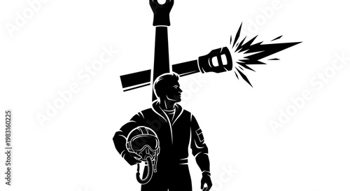 Pilot Silhouette with Jet Fighter and Missile Launch
