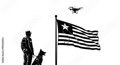 Security Officer with K9 and Drone Patrols Near Liberian Flag