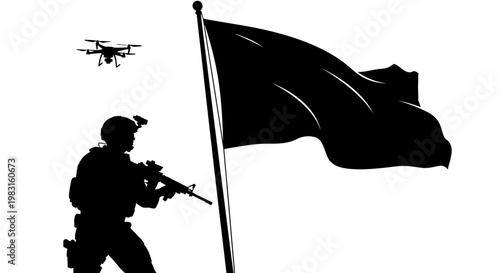 Soldier with Drone and Flag Silhouette