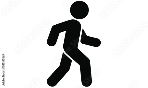 Vector graphic illustration of a stick figure running quickly to the right in a dynamic pose on a white background