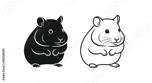 Cute Hamster Friends: Black and White Pet Design Vector