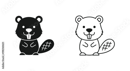 Beavers Cartoons: Cute Black & White Animal Vector Designs Vector