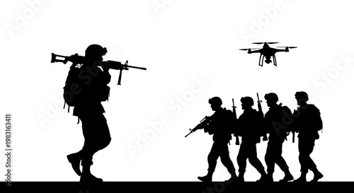 Military Drone Surveillance with Soldiers on Patrol