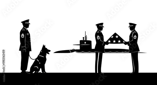 Military Funeral Honor Guard with Dog and Submarine Silhouette