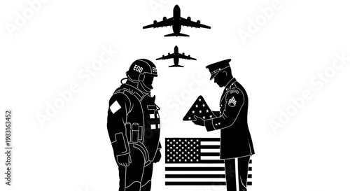 Military Honor Ceremony: Flag Folding with Airplanes and Soldiers