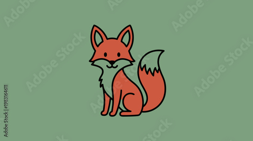 Cute illustrated fox sitting with a bushy tail, a whimsical woodland creature