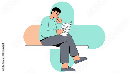Man Sitting and Reading a Checklist, Thinking