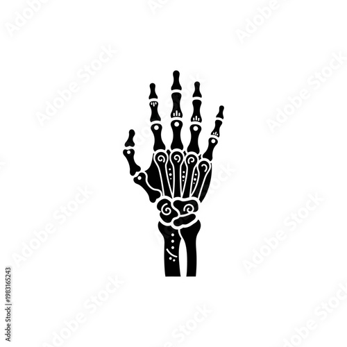 Black Skeleton Hand Anatomical Illustration on White