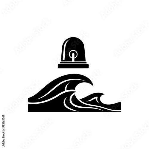 Black and White Minimalist Wave and Buoy Icon