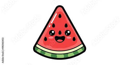 Cartoon Watermelon Slice Smiling Face.