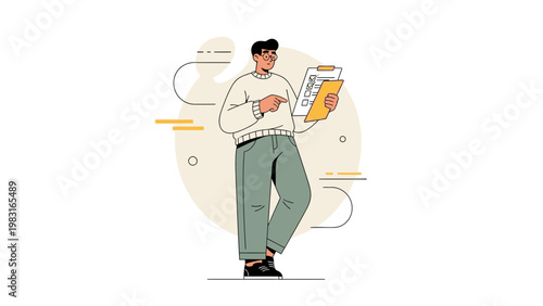 Man with checklist on clipboard, pointing, task management, planning, business concept