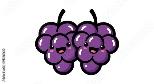 Cartoon purple grapes smiling faces.