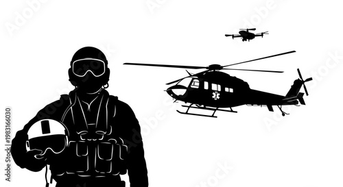 Pilot with Helicopter and Drone - Modern Aviation and Surveillance