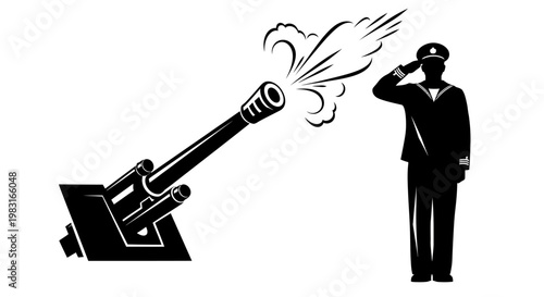 Sailor Saluting During Cannon Firing, Military Ceremony, Naval Salute