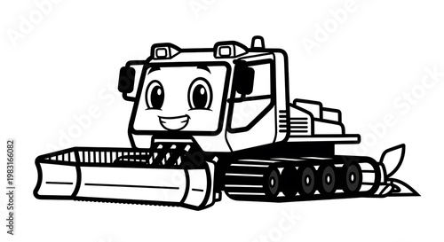 Smiling Cartoon Bulldozer Machine Face.