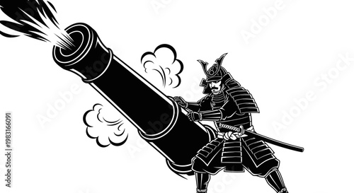 Samurai Warrior Firing a Cannon