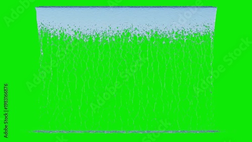 Front view of Flowing Water with a Small Flow from a large surface source to the ground on a perfect green background