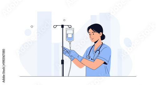 Nurse Administering IV Drip in Modern Hospital Setting